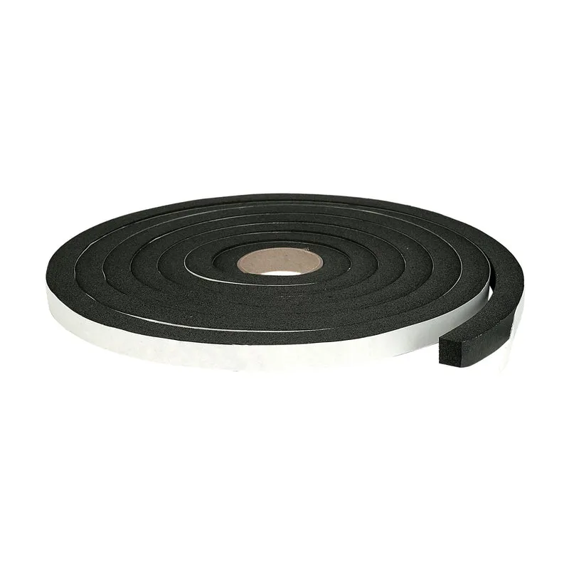 Ruban mousse néoprène noir autocollant et isolant, 0,38" x 17'