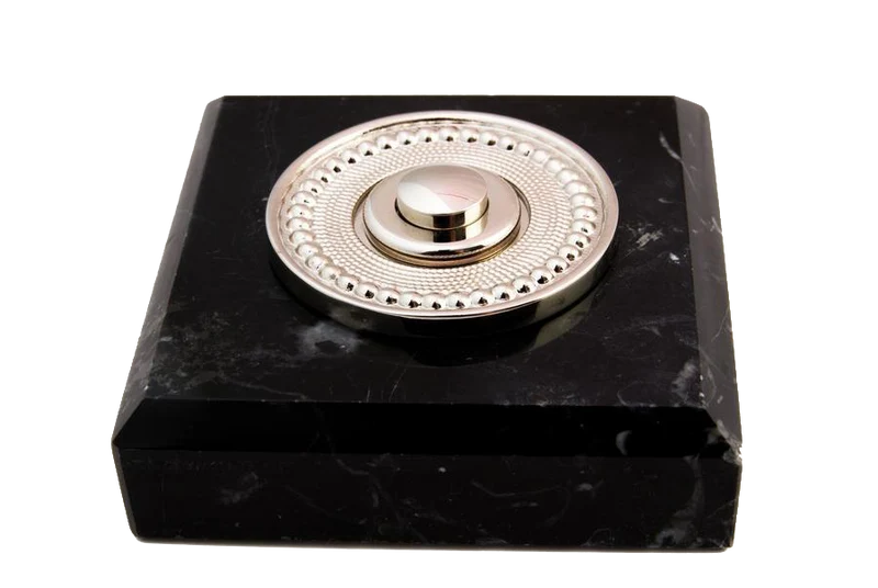 Sonnette Rosenheim filaire marbre noir collerette perlée chrome