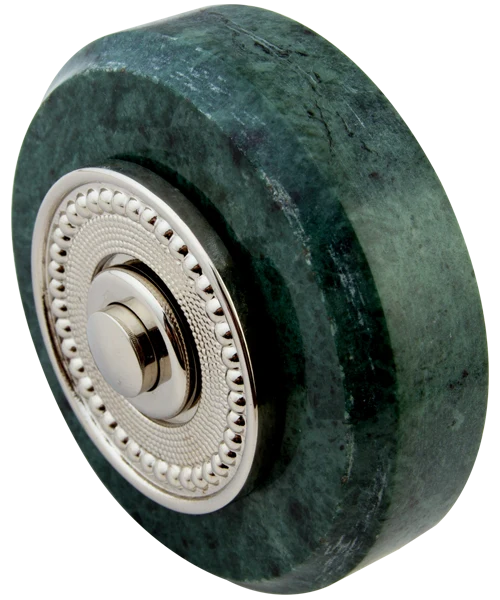 Sonnette Rambouillet filaire marbre vert collerette perlée chrome