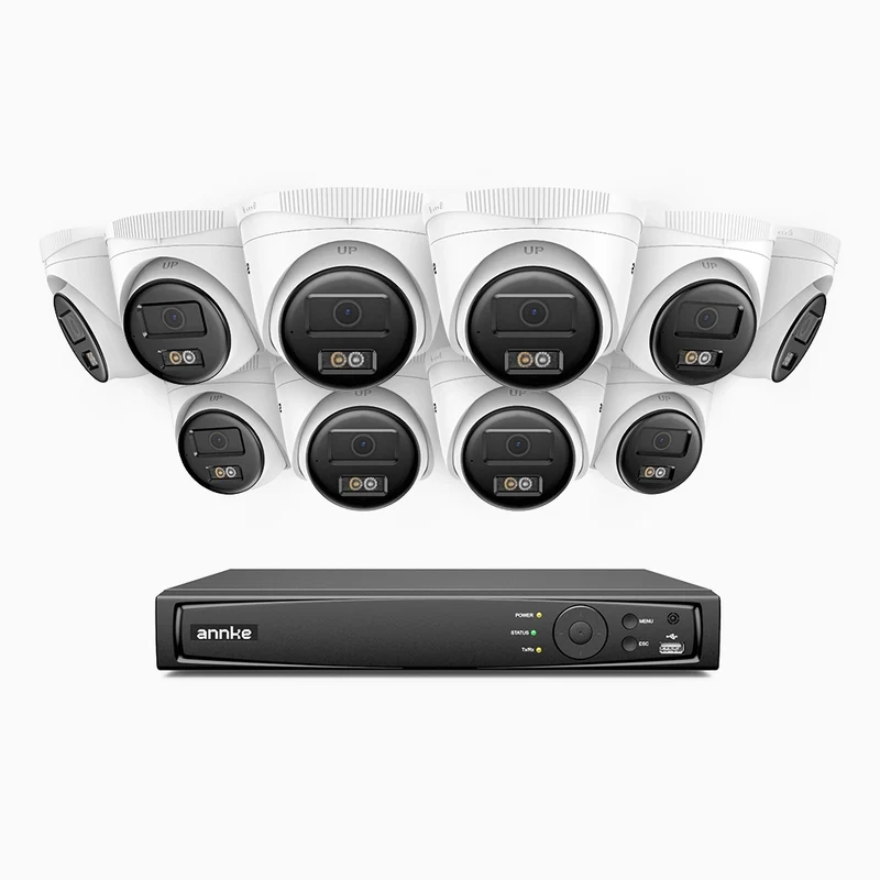 H500 - Kit de surveillance PoE 5MP à 16 canaux avec 10 caméras, Vision nocturne intelligente à double éclairage, 3072 × 1728 à 20 ips, détection intelligente des personnes et des véhicules, microphone intégré, IP67
