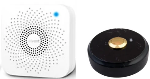 Sonnette Barcelone sans fil marbre noir bouton laiton et carillon