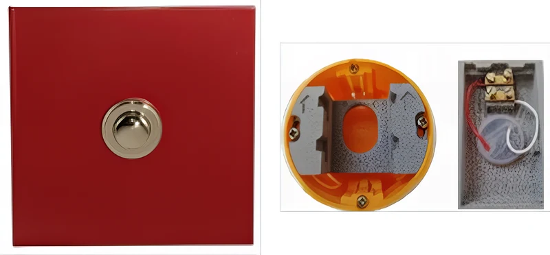 Sonnette filaire carré acier rouge boite d'encastrement