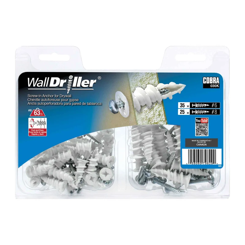 Ancrage en nylon pour mur creux WallDriller #6 et #8, 60 unités