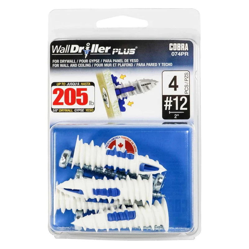 Ancrage pour mur creux WallDriller Plus #12 x 2", 4 unités