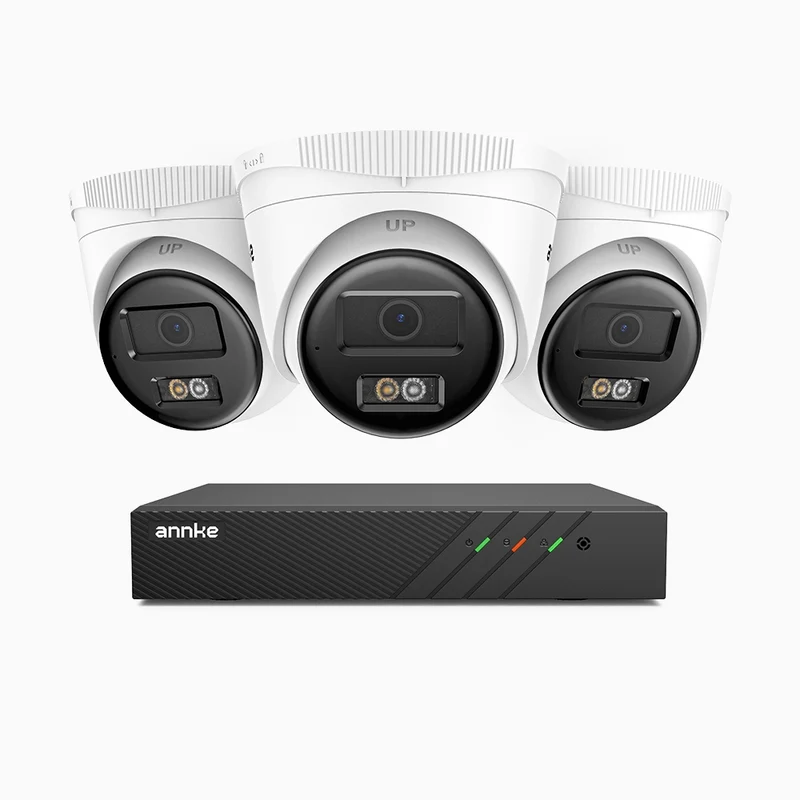 H500 - Kit de surveillance PoE 5MP à 8 canaux avec 3 caméras, Vision nocturne intelligente à double éclairage, 3072 × 1728 à 20 ips, détection intelligente des personnes et des véhicules, microphone intégré, IP67