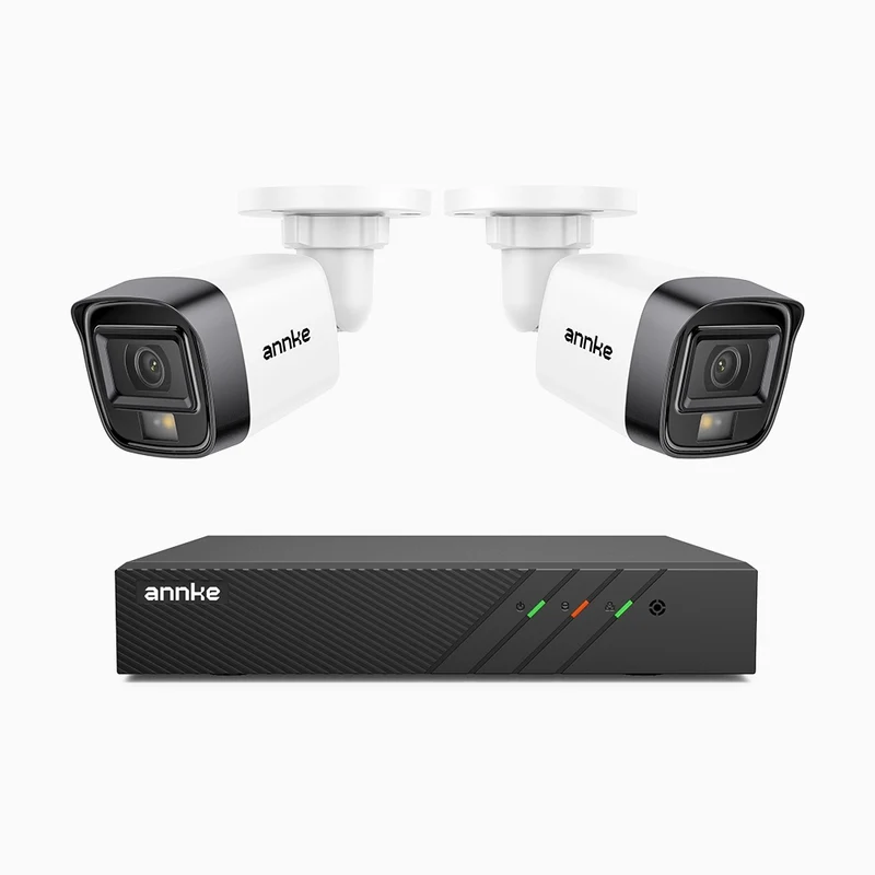 H500 - Kit de surveillance PoE 5MP à 8 canaux avec 2 caméras, Vision nocturne intelligente à double éclairage, 3072 × 1728 à 20 ips, détection intelligente des personnes et des véhicules, microphone intégré, IP67