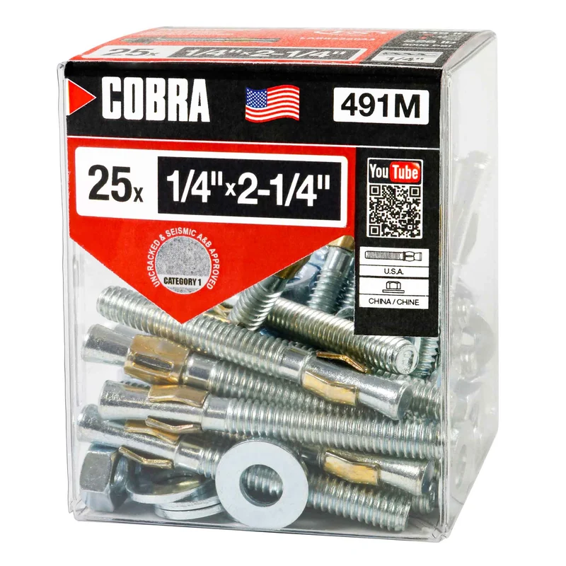 Ancrage plaqué zinc pour béton Parawedge de 1/4" x 2-1/4", 25 unités