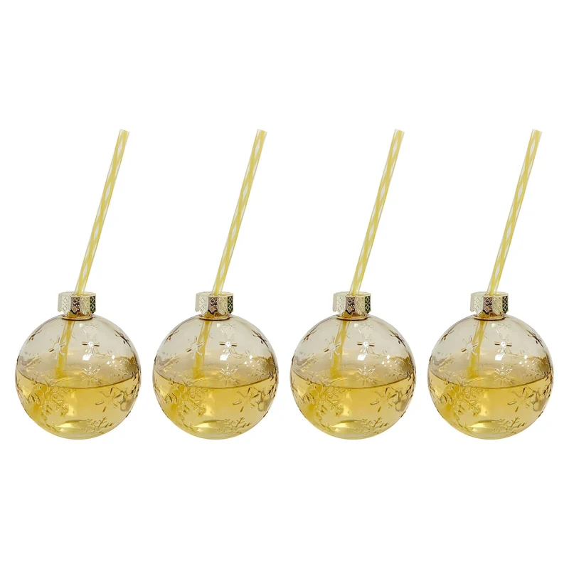 Ensemble de verres en boule de Noël avec paille, 4 pièces