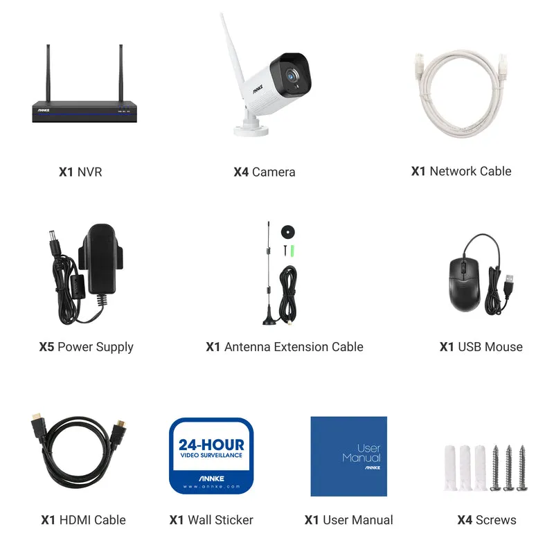 WS300 - Kit vidéo surveillance sans fil 2K à 8 canaux avec 4 caméras, Portée Wi-Fi de 300 m, Microphone intégré, Reconnaissance humaine, Fonctionne avec Alexa