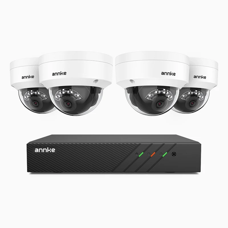 H500 - Kit de surveillance PoE 5MP à 8 canaux avec 4 caméras, Vision nocturne intelligente à double éclairage, 3072 × 1728 à 20 ips, détection intelligente des personnes et des véhicules, microphone intégré, IP67