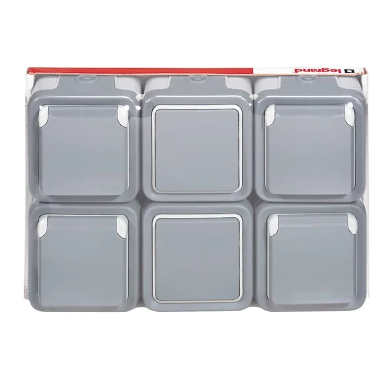 Lot de 2 interrupteurs va et vient 10A + 4 prises IP55 saillie 2P+T 16A - Plexo - gris - Legrand