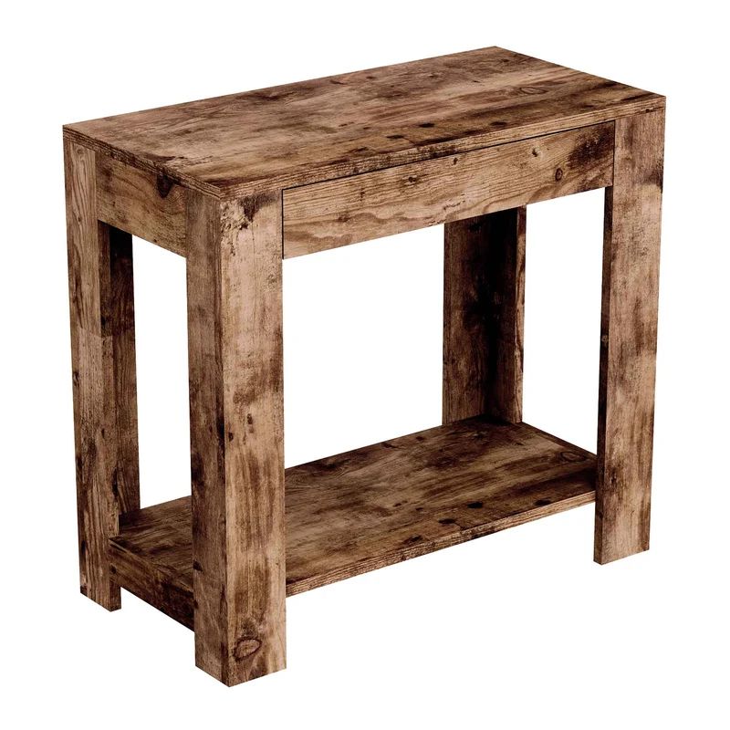 Table d’appoint d'aspect bois brun récupéré à 1 tiroir et 1 étagère, 24" x 12" x 22"