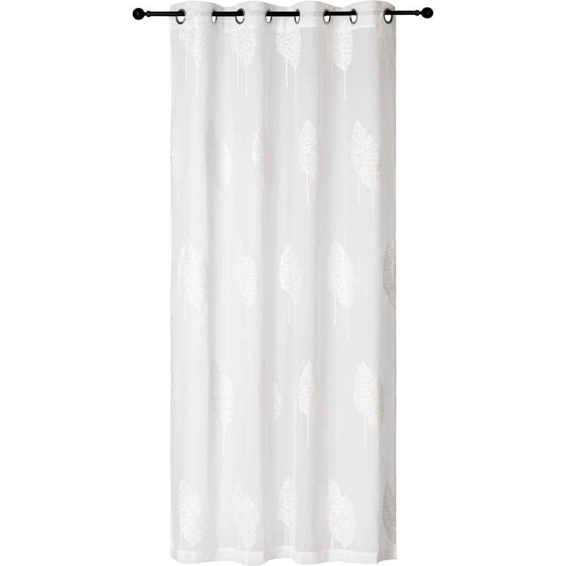 Rideau brodé avec motif de double feuille, blanc