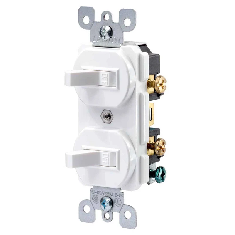 Interrupteur combiné de 15 A duplex unipolaire à unipolaire, blanc