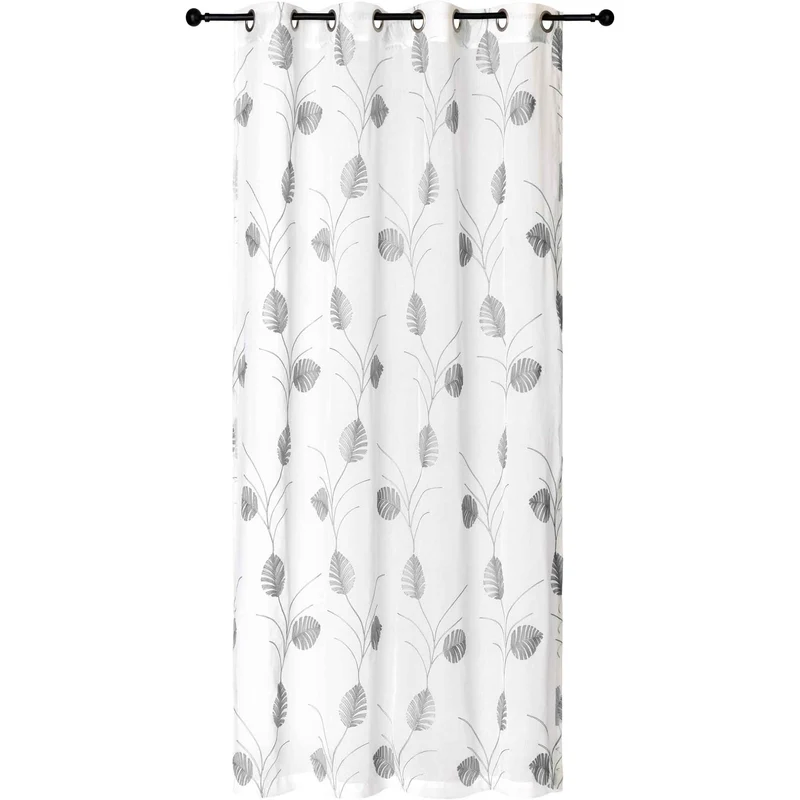 Rideau Dolly brodé de feuilles de palmier, gris