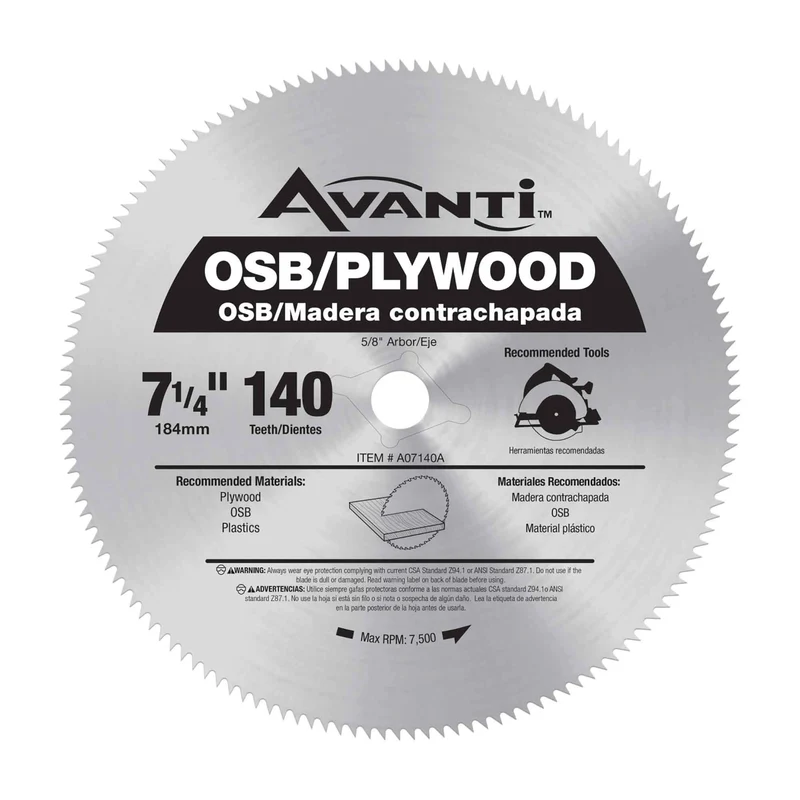 Lame de scie circulaire pour contreplaqué et OSB avec 140 dents, 7-1/4"
