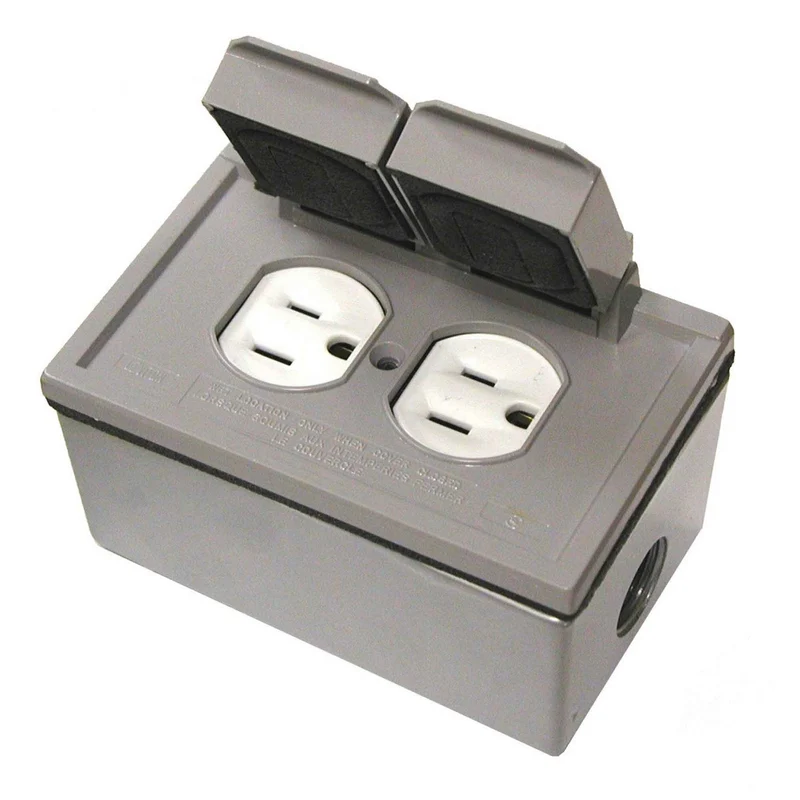 Trousse de prise double résistant aux intempéries 15 A / 125 V, gris