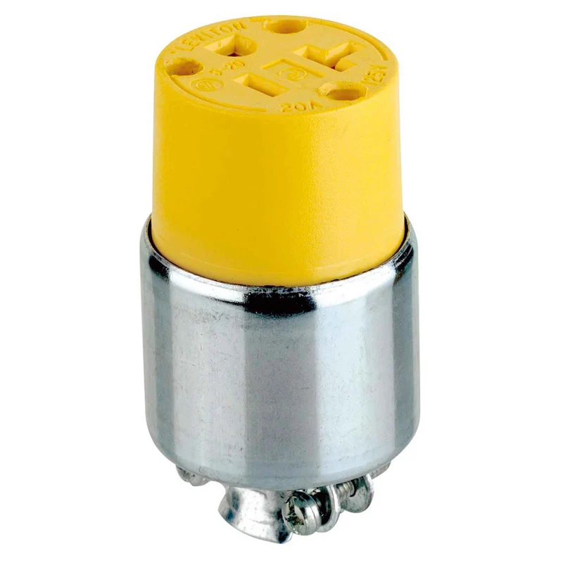 Connecteur blindé de 20 A / 125 V à 2 pôles et 3 fils, jaune et acier