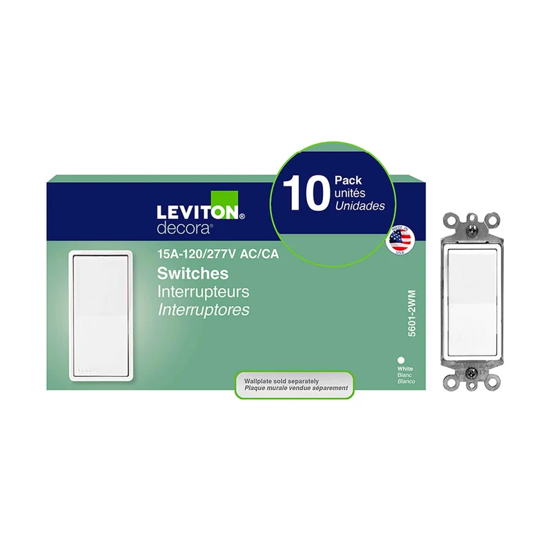 Interrupteur Decora unipolaire de 15 A / 120-277 V en blanc, 10 unités