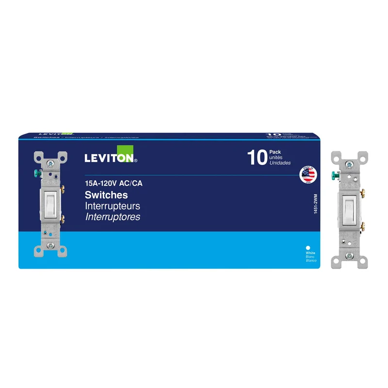Interrupteurs à bascule unipolaire de 15 A / 120 V en blanc, 10 unités