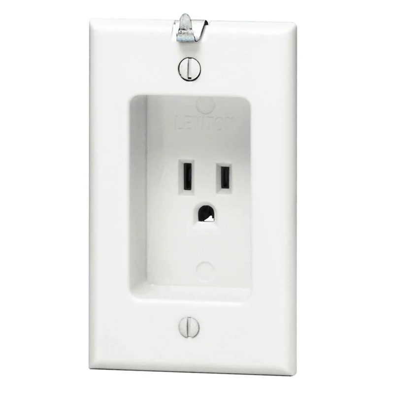 Prise simple encastrée de 15 A avec crochet de suspension, blanc