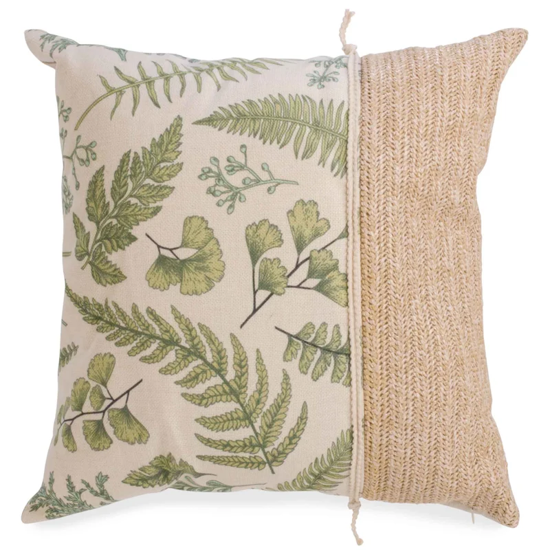 Coussin décoratif à tissage naturel et motif de feuillage, 17" x 17"
