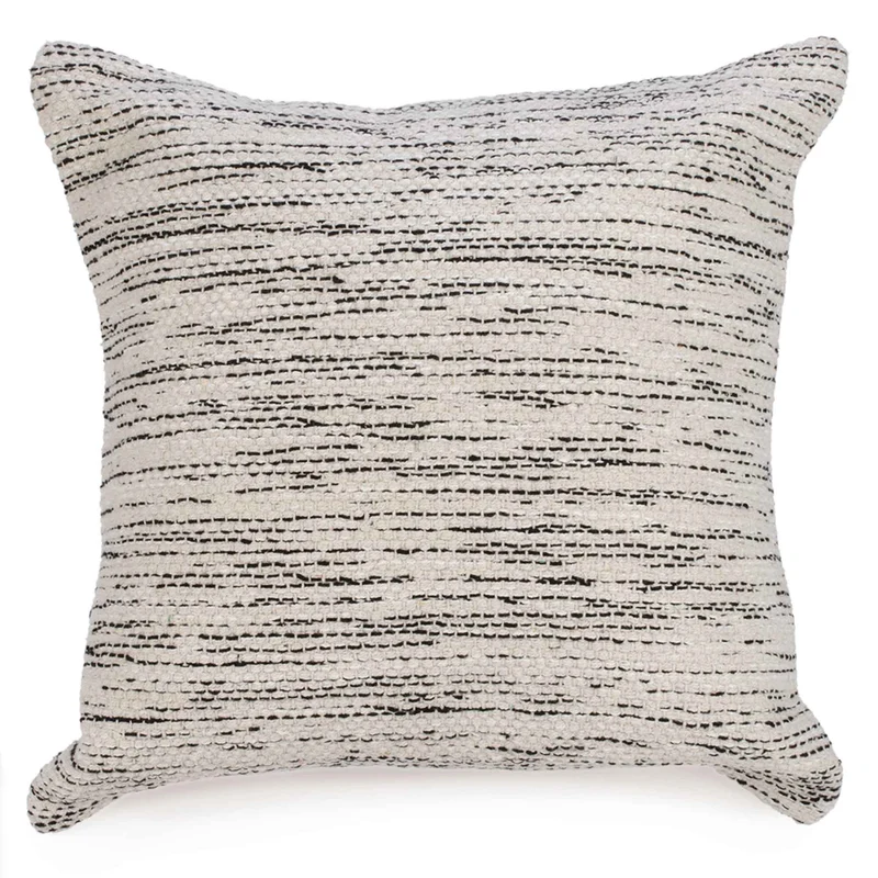 Coussin décoratif tissé beige et noir, 16" x 16"