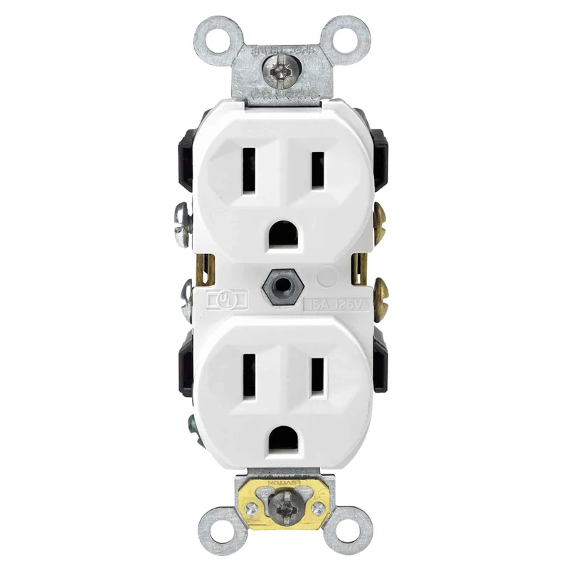 Prise double à 2 pôles et à 3 fils de 15 A / 125 V, blanc