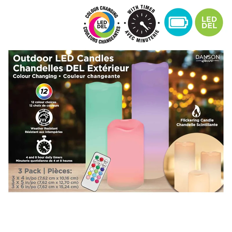 Chandelles DEL d'extérieur à couleur changeante par télécommande et minuterie, 3 unités