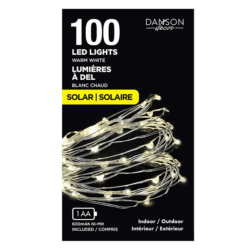 Jeu de 100 lumières solaires DEL micro blanc chaud, 6,6'
