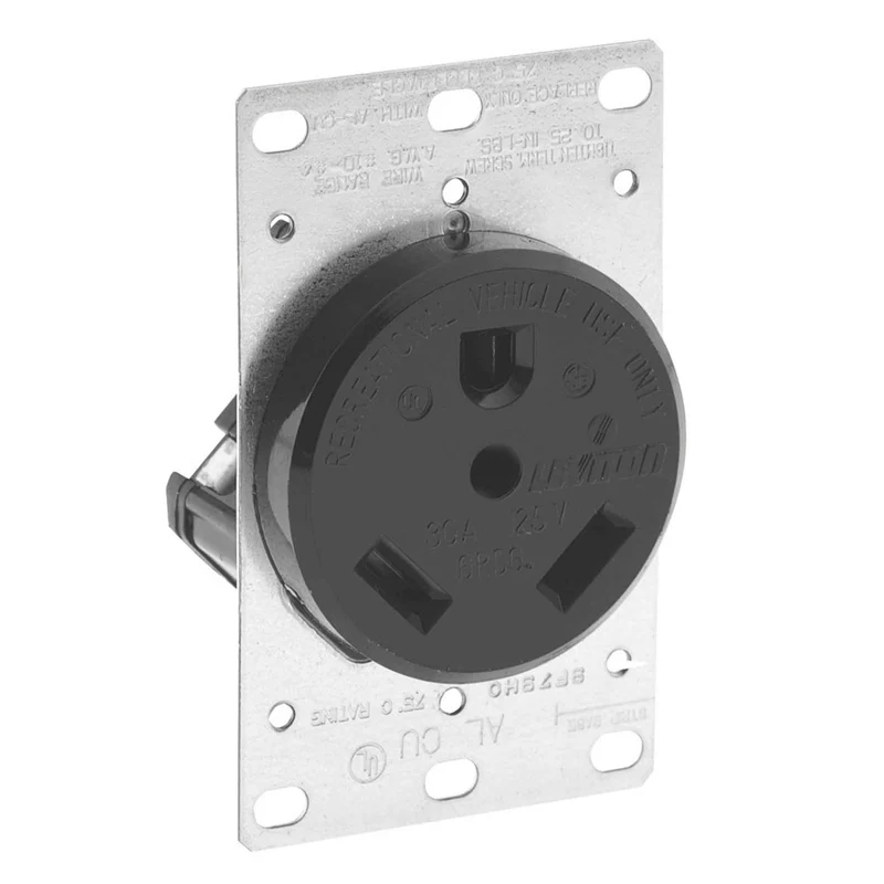 Prise à encastrer avec lame droite pour véhicules de plaisance 30 A / 125 V, noir