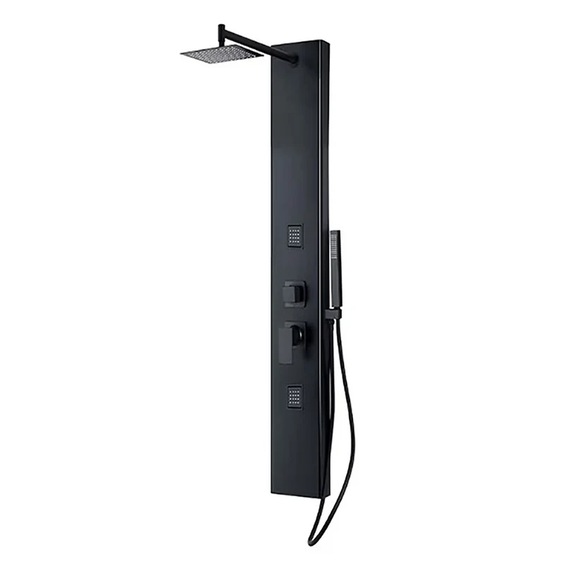 Colonne de douche noir mat en acier inoxydable, 18,35'' x 7,08" x 57,08"