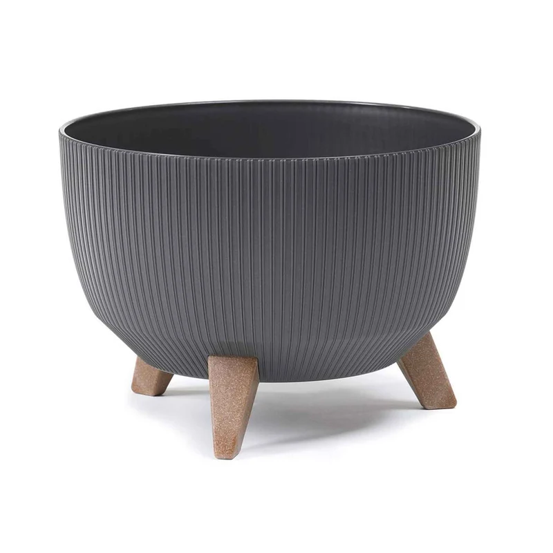 Jardinière Roma Jumper Eco Recyclé bol anthracite sur pattes, 16" x 8"