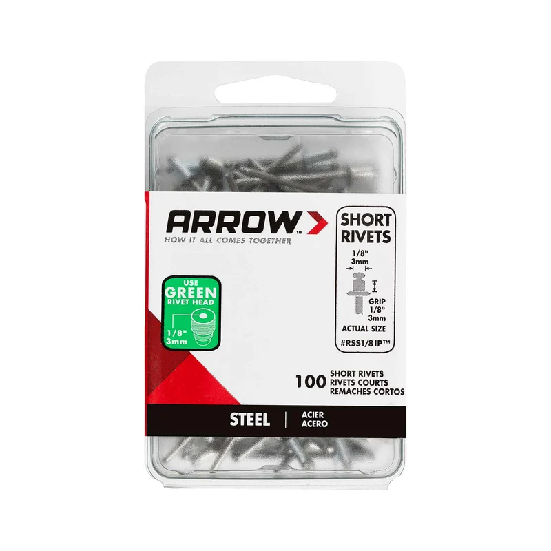 Rivet court 1/8" en acier, 100 unités