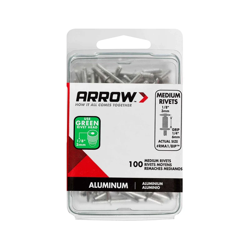 Rivet moyen 1/8" en aluminium, 100 unités