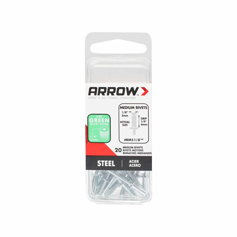 Rivet moyen 1/8" en acier, 20 unités