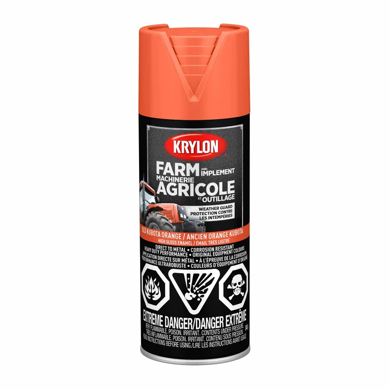 Krylon AGRICOLE et OUTILLAGE aérosol émail très lustré ancien orange Kubota, 340 G