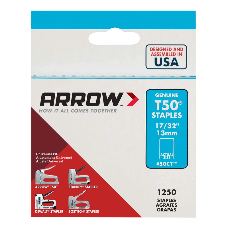 Agrafes Arrow en acier pour T-50 de 17/32", boites de 1 250 unités