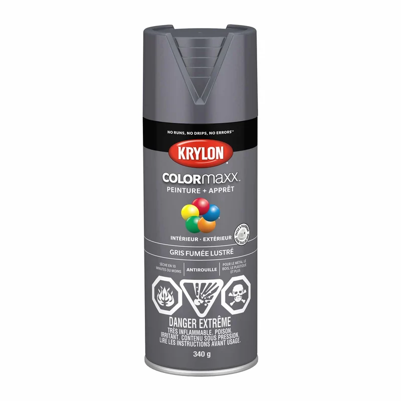 Krylon aérosol COLORMAXX peinture + apprêt gris fumé lustré, 340 g