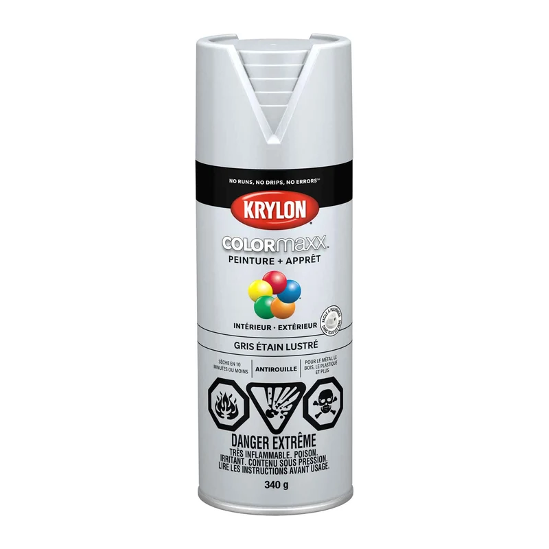 Krylon aérosol COLORMAXX peinture + apprêt gris étain lustré, 340 g