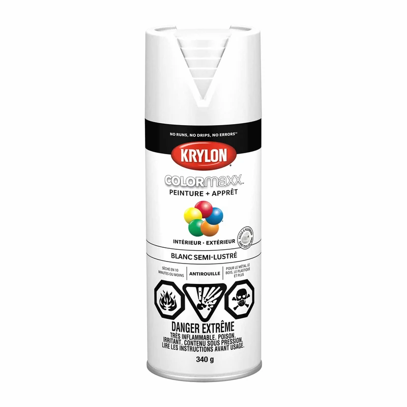 Krylon aérosol COLORMAXX peinture + apprêt blanc semi-lustré, 340 g