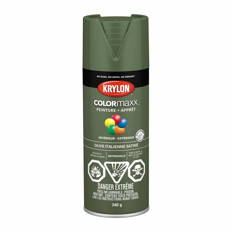 Krylon aérosol COLORMAXX peinture + apprêt olive italienne satiné, 340 g