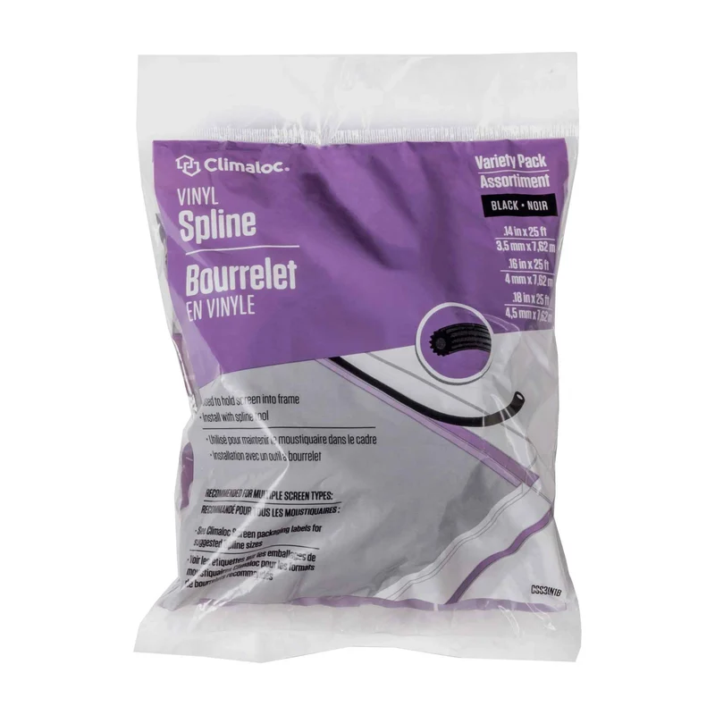 Assortiment de bourrelets noirs pour moustiquaire, 0,14'', 0,16'', 0,18'' x 25'