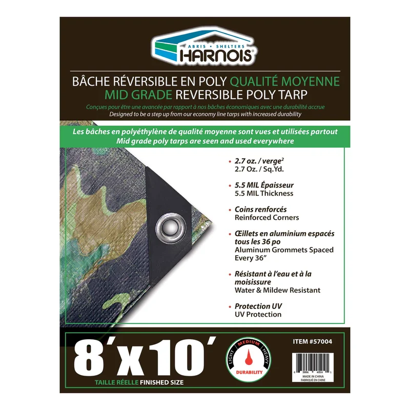 Bâche en polyéthylène de style camouflage de qualité moyenne, 8' x 10'