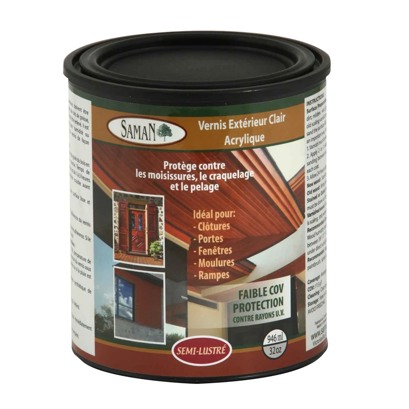 Vernis extérieur clair à l'acrylique semi-lustré, 946 ml