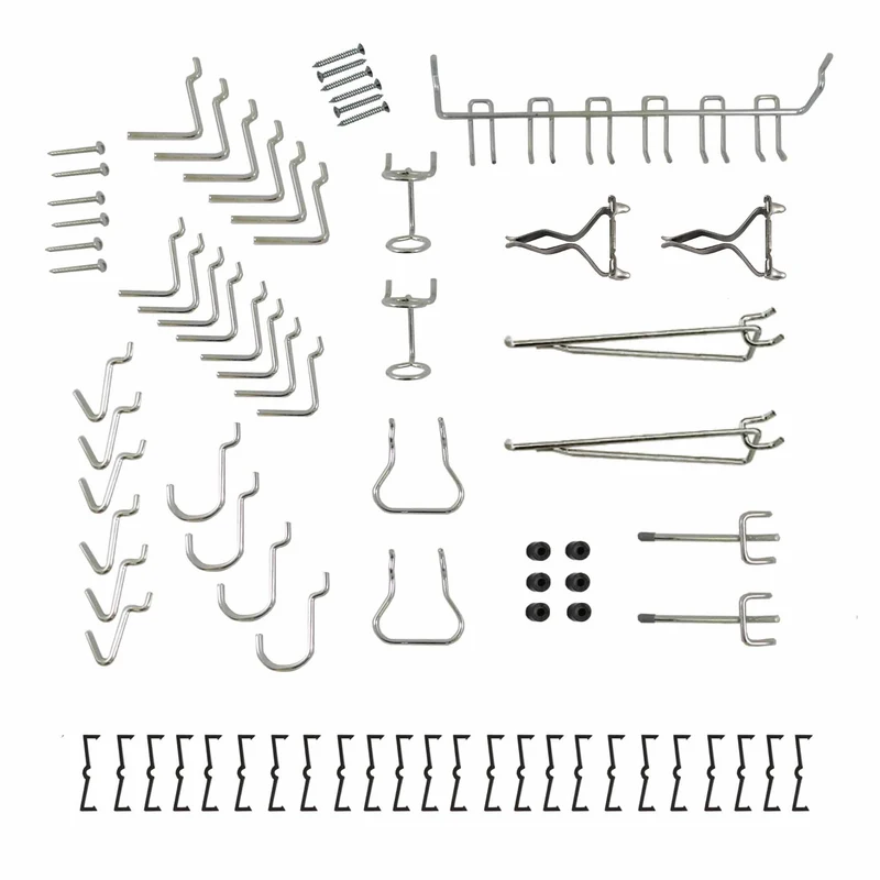 Assortiment de crochets avec verrou pour panneau perforé, 47 pièces