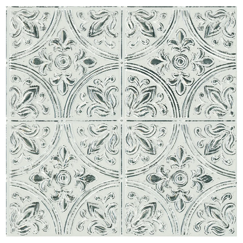 Faux carreaux métalliques texturés autocollants Chelsea au fini blanc cassé antique, 10" x 10" (4 unités)