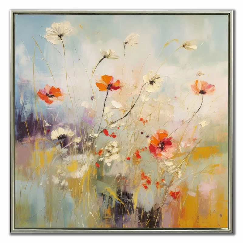 Toile avec cadre de fleurs dans la prairie II, 24" x 24"