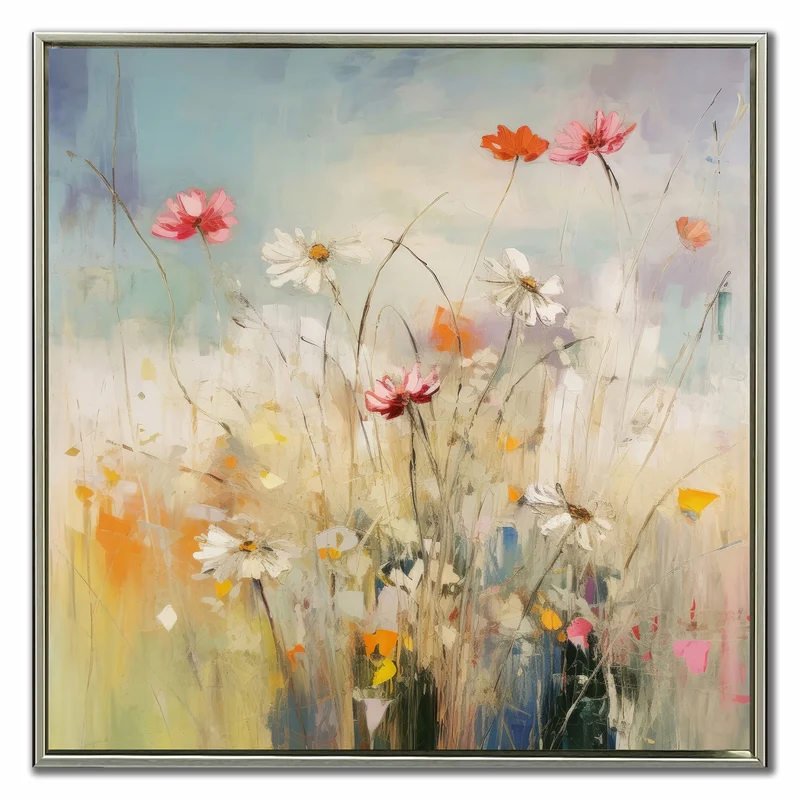 Toile avec cadre de fleurs dans la prairie I, 24" x 24"