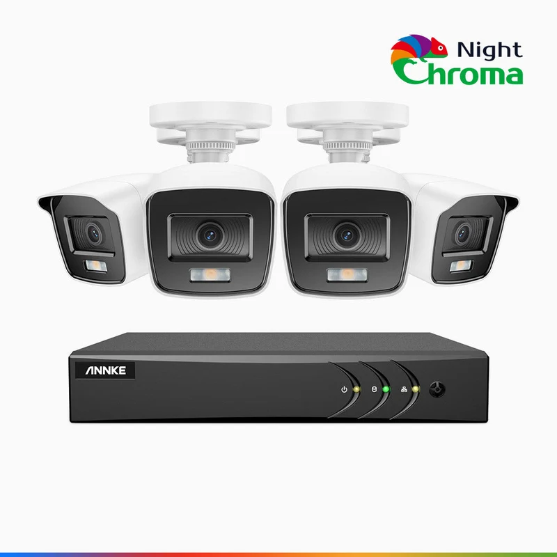 NightChroma TM NAK200 - Kit de surveillance 2MP à 4 canaux avec 4 caméras, vision nocturne polychrome Acme (0.0005 Lux)